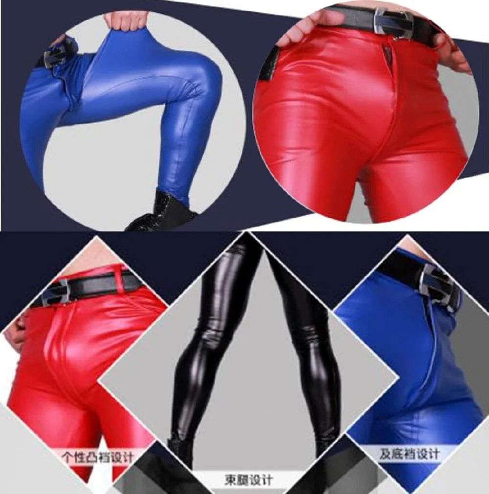 Stylish Men Thicken Trousers PU Faux Leather Shiny Glossy Bars Club