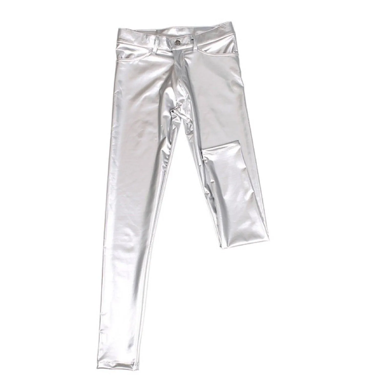 Stylish Men Thicken Trousers PU Faux Leather Shiny Glossy Bars Club