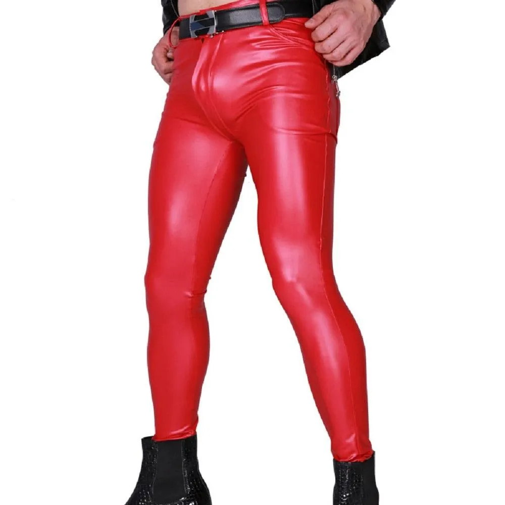 Stylish Men Thicken Trousers PU Faux Leather Shiny Glossy Bars Club