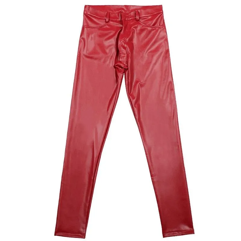 Stylish Men Thicken Trousers PU Faux Leather Shiny Glossy Bars Club