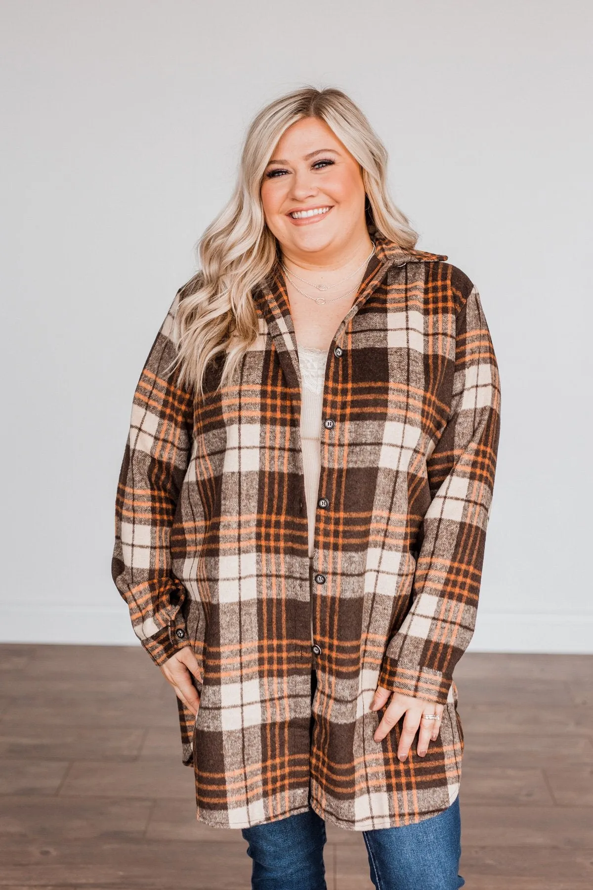 Time With You Plaid Top- Orange & Chocolate