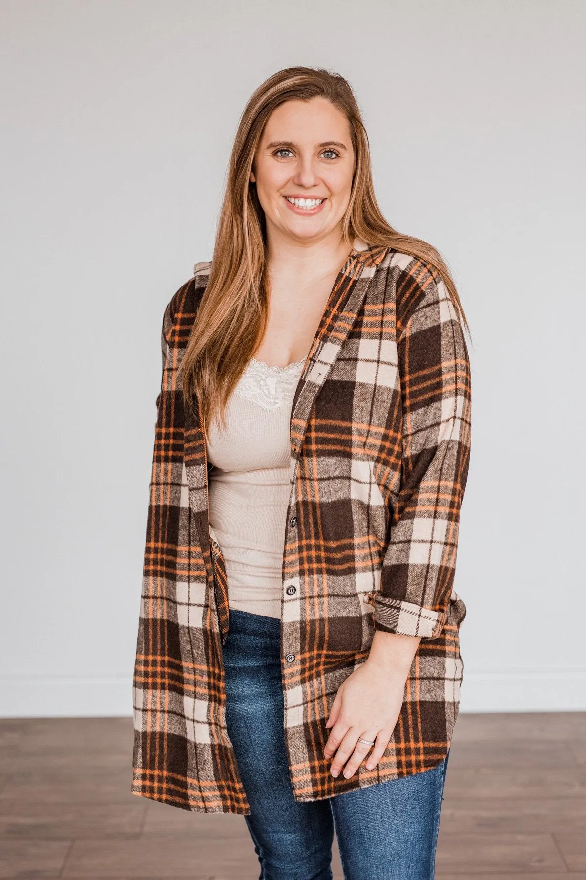 Time With You Plaid Top- Orange & Chocolate