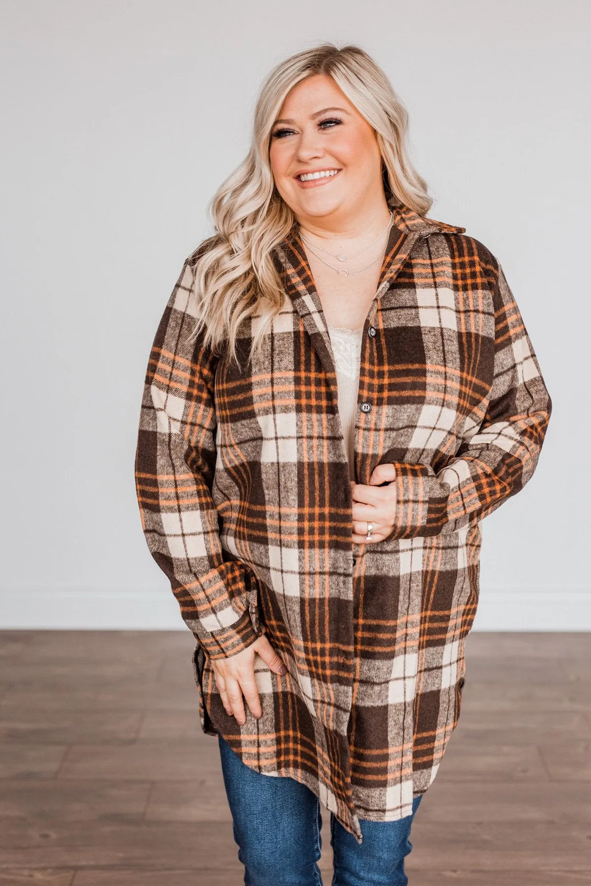 Time With You Plaid Top- Orange & Chocolate