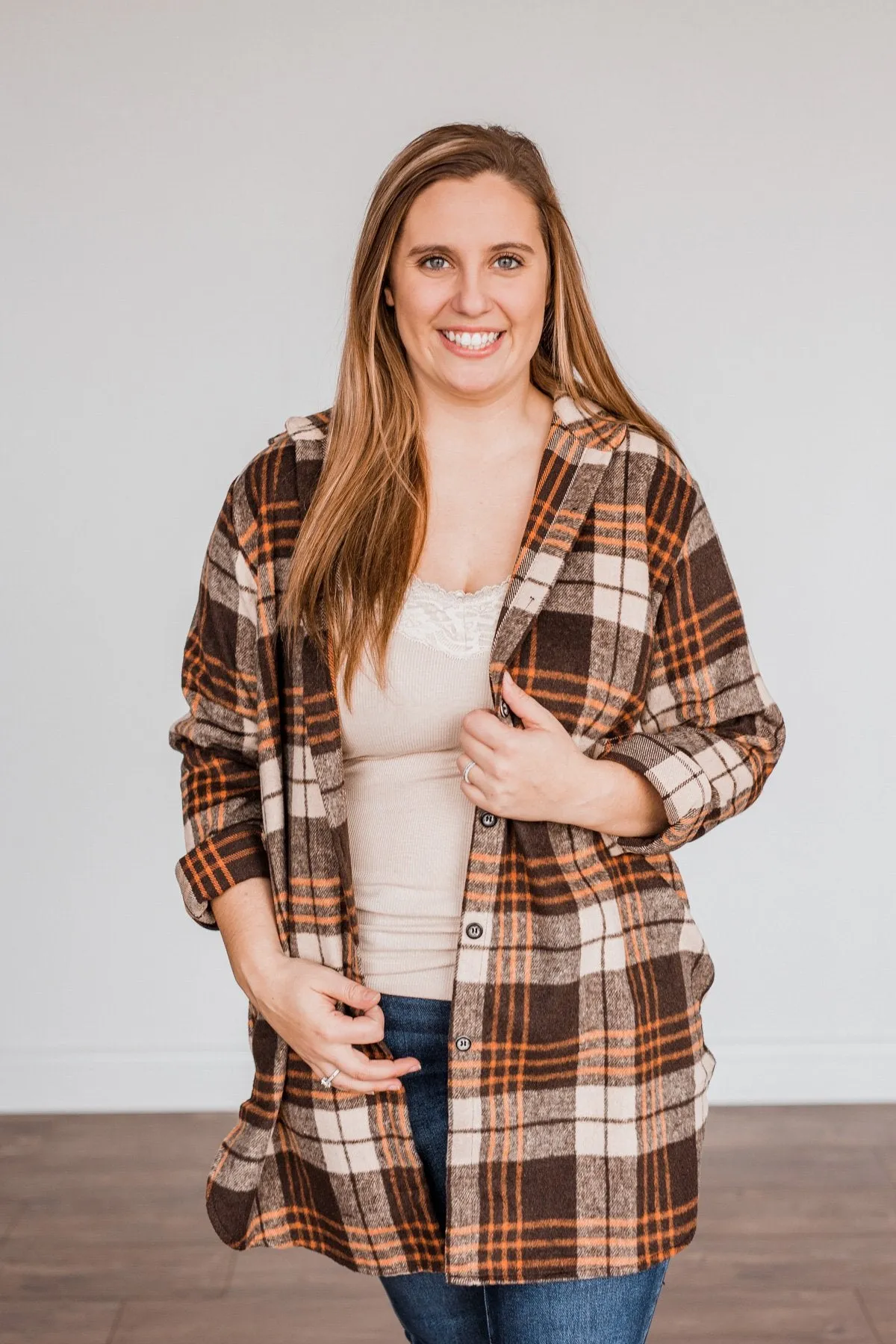 Time With You Plaid Top- Orange & Chocolate