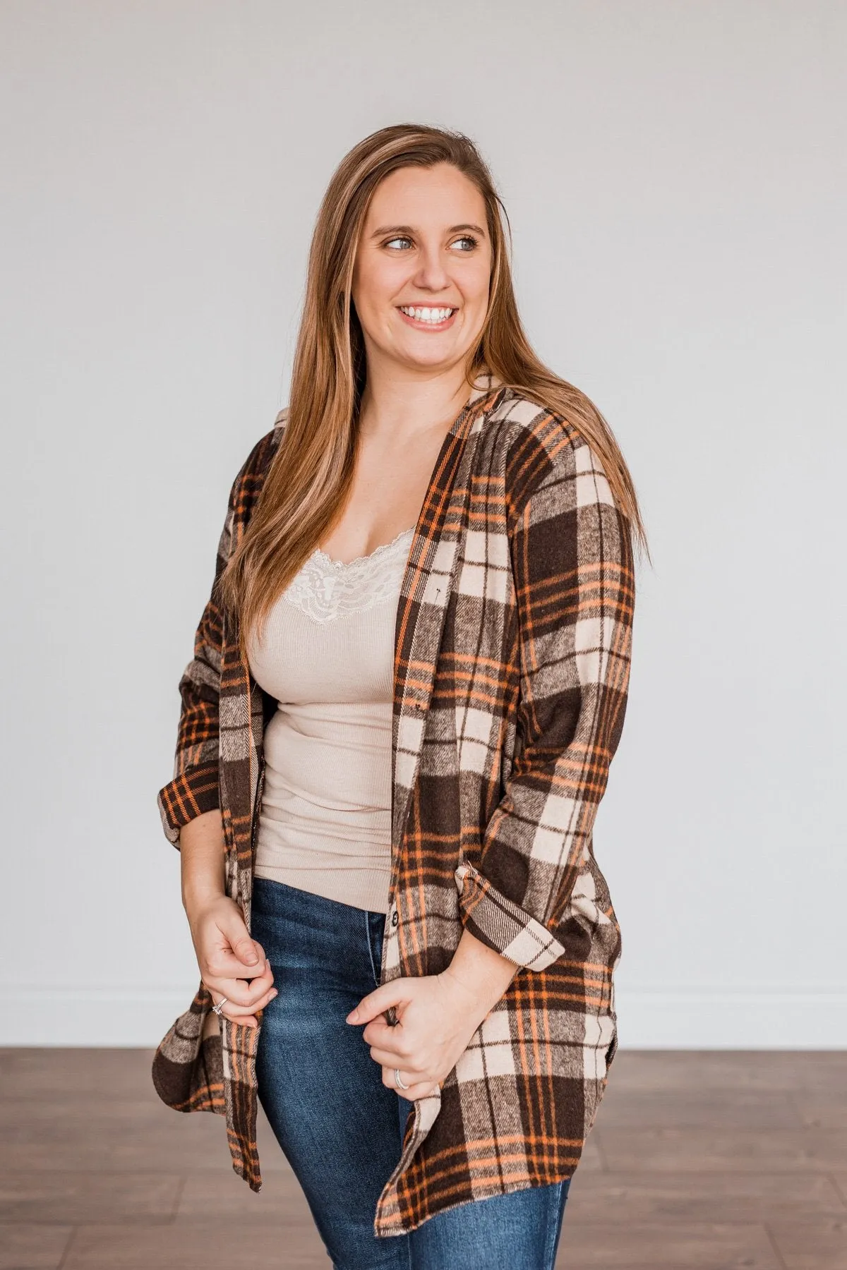 Time With You Plaid Top- Orange & Chocolate