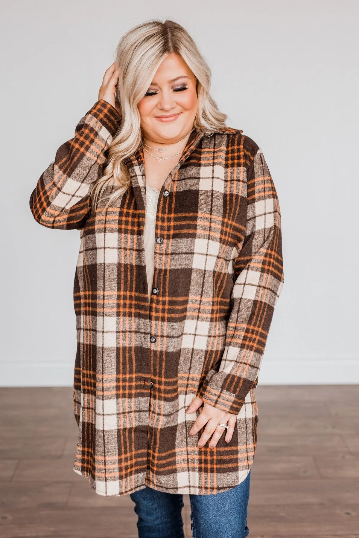 Time With You Plaid Top- Orange & Chocolate