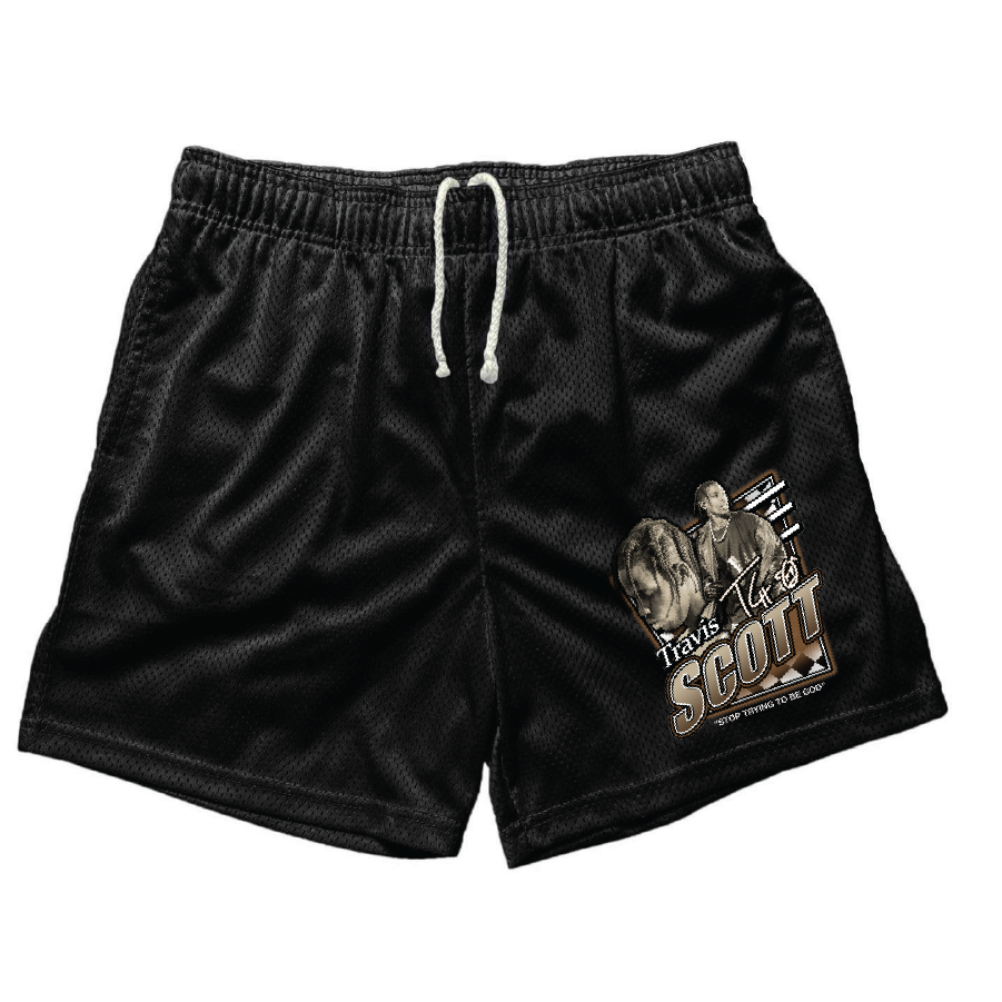 TRAVIS SCOTT BLACK MESH SHORTS (5 INCH INSEA