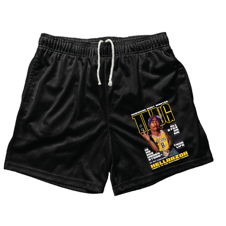 TUPAC SLAM COVER BLACK MESH SHORTS (5 INCH INSEA