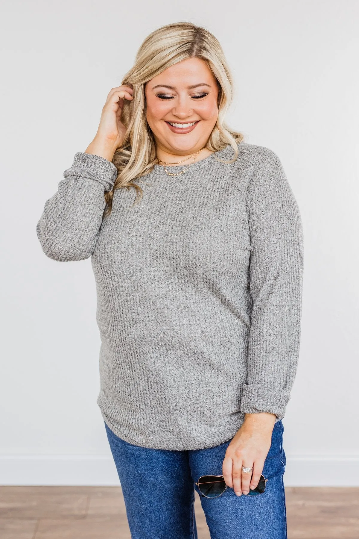 Unspeakable Beauty Knit Long Sleeve Top- Grey