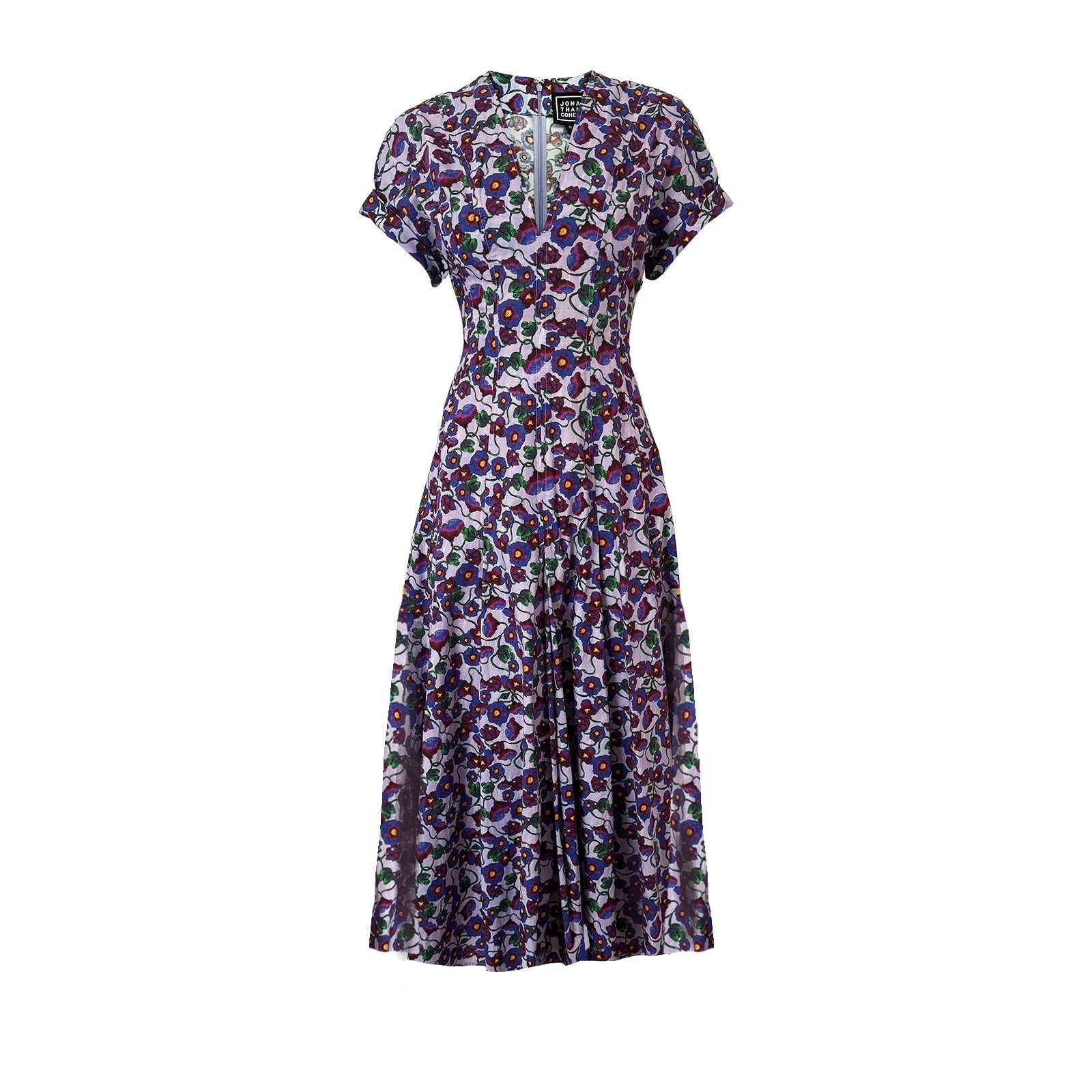 V Neck Dress  in African Purple Wild Poppies