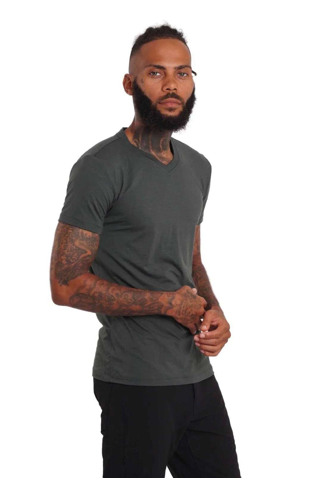 Verona V Neck Mens Slim Fit T Shirt - Steel Grey