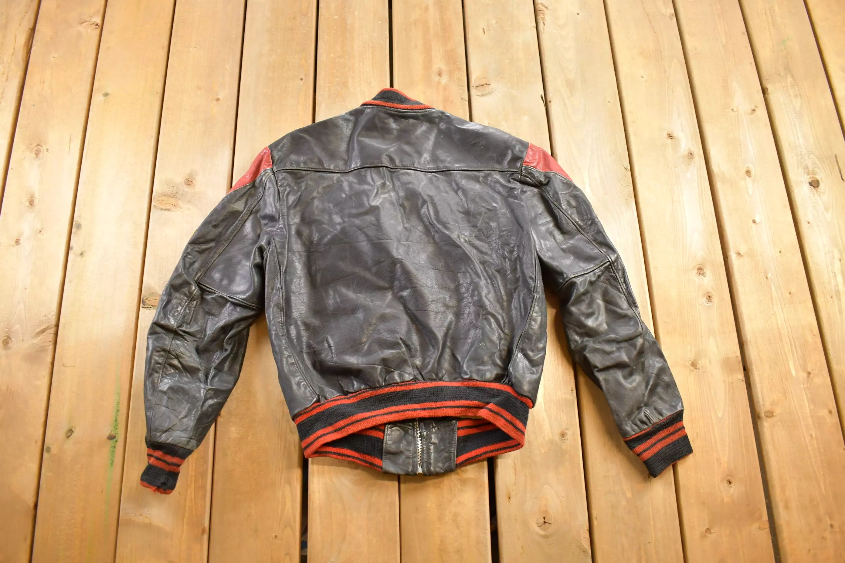 Vintage 1950s CPLS Basketball Club Leather Jacket / Lightning Zipper / Leather Bomber Jacket / Patchwork / Biker Jacket