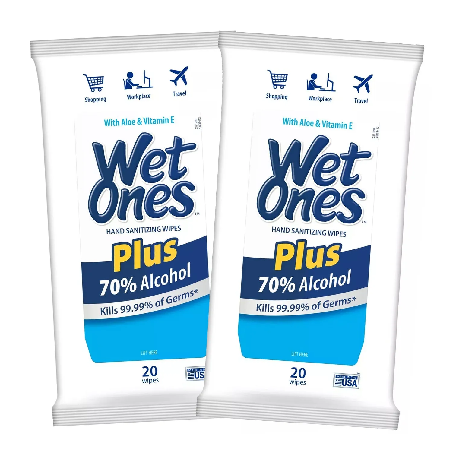 Wet Ones Plus Alcohol Wipes 20ct 2-PACK