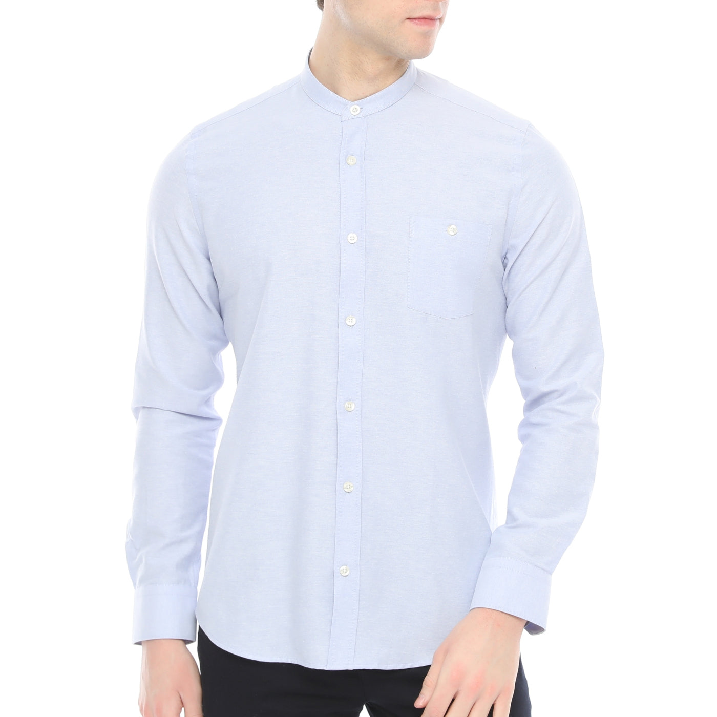 Xact Mens Grandad Collar Nehru Oxford Shirt 'Gustus' Long Sleeved - Slim Fit