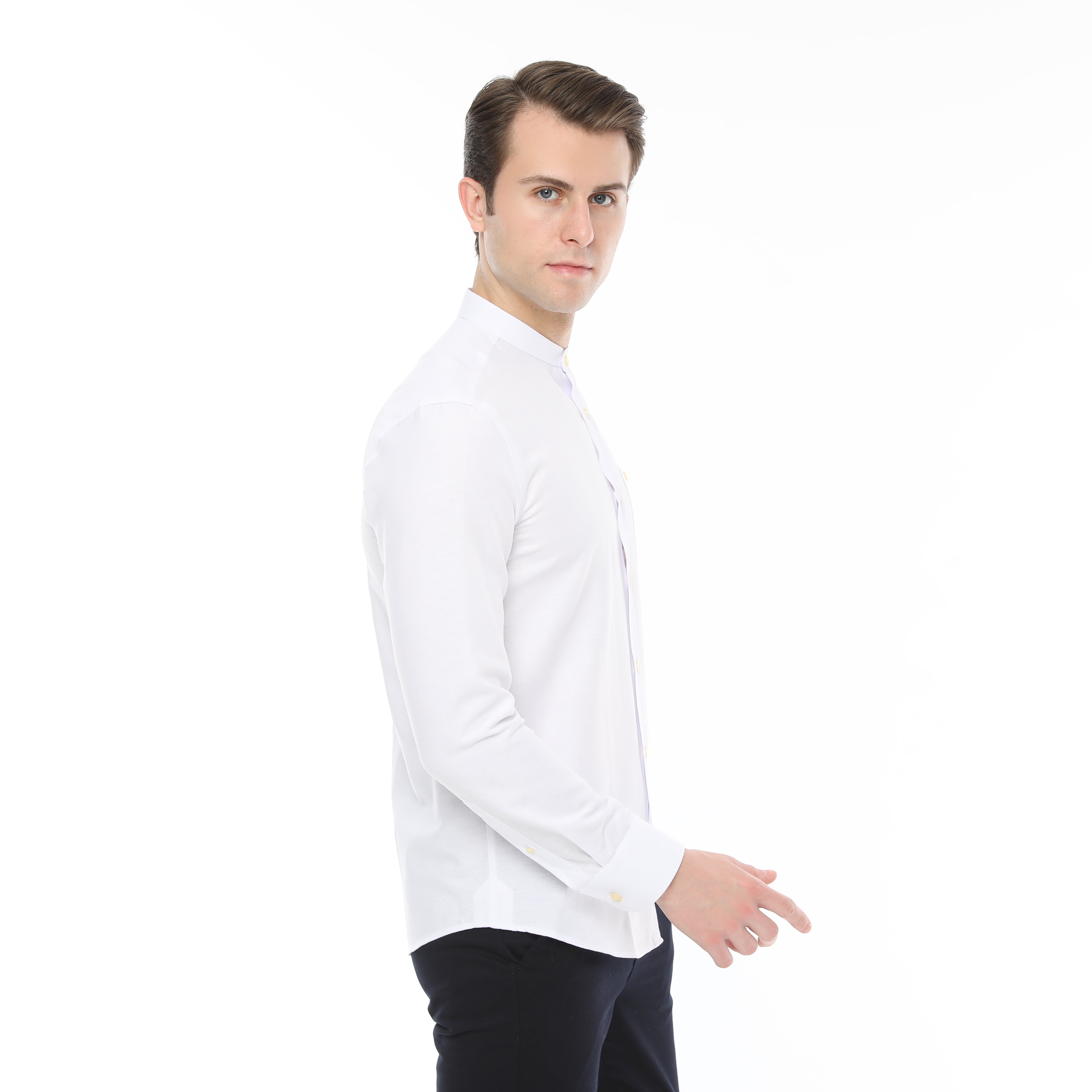 Xact Mens Grandad Collar Nehru Oxford Shirt 'Gustus' Long Sleeved - Slim Fit