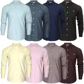 Xact Mens Grandad Collar Nehru Oxford Shirt 'Gustus' Long Sleeved - Slim Fit