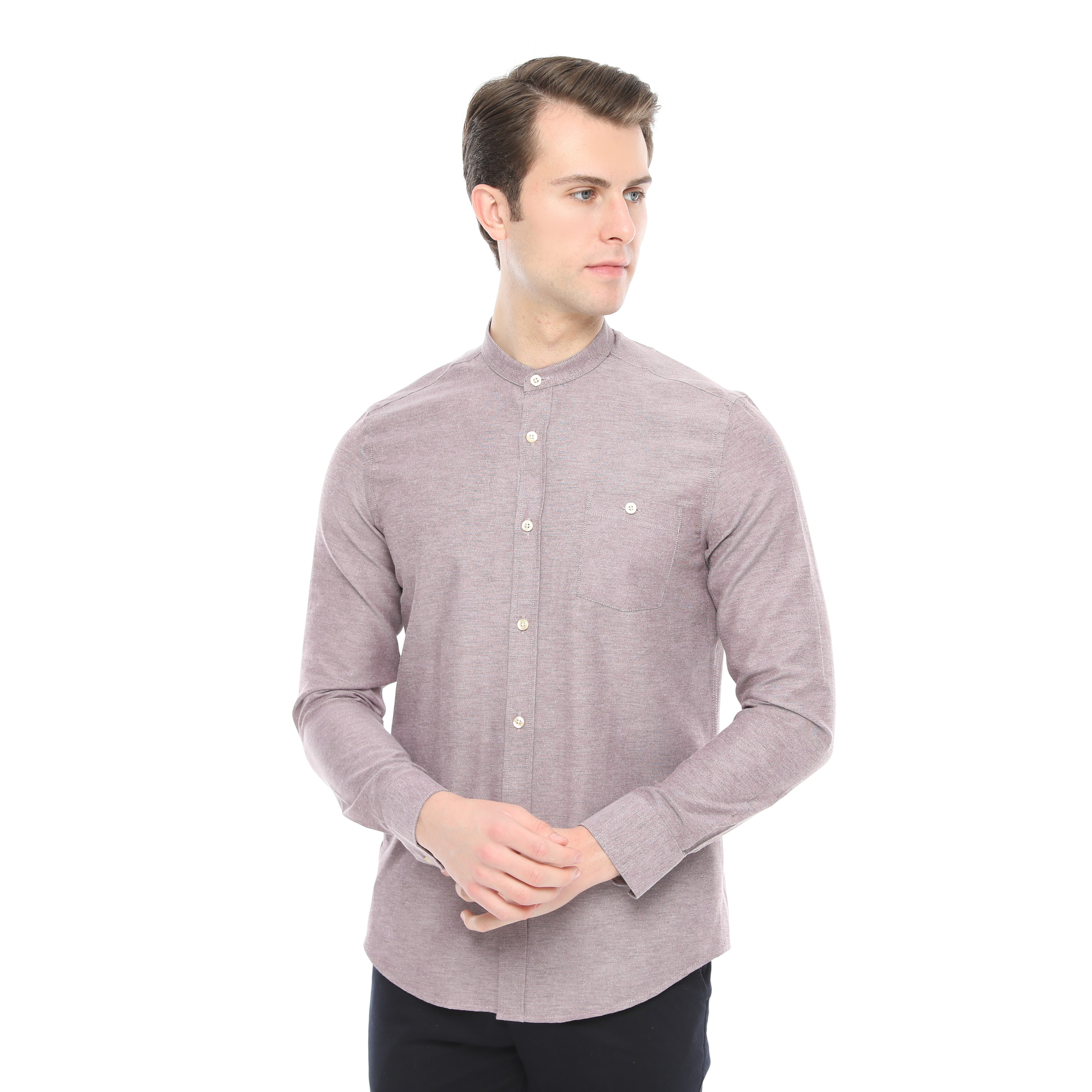 Xact Mens Grandad Collar Nehru Oxford Shirt 'Gustus' Long Sleeved - Slim Fit