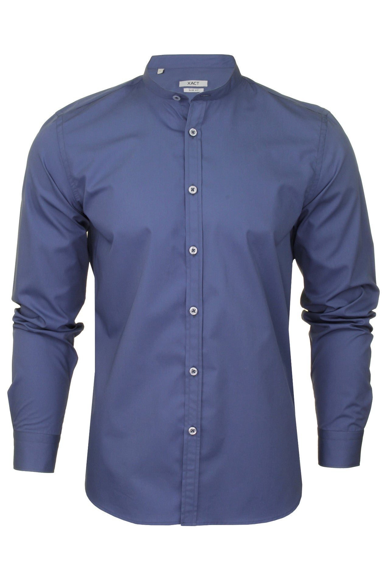 Xact Mens Grandad Nehru Collar Poplin Shirt - Long Sleeved, Slim Fit