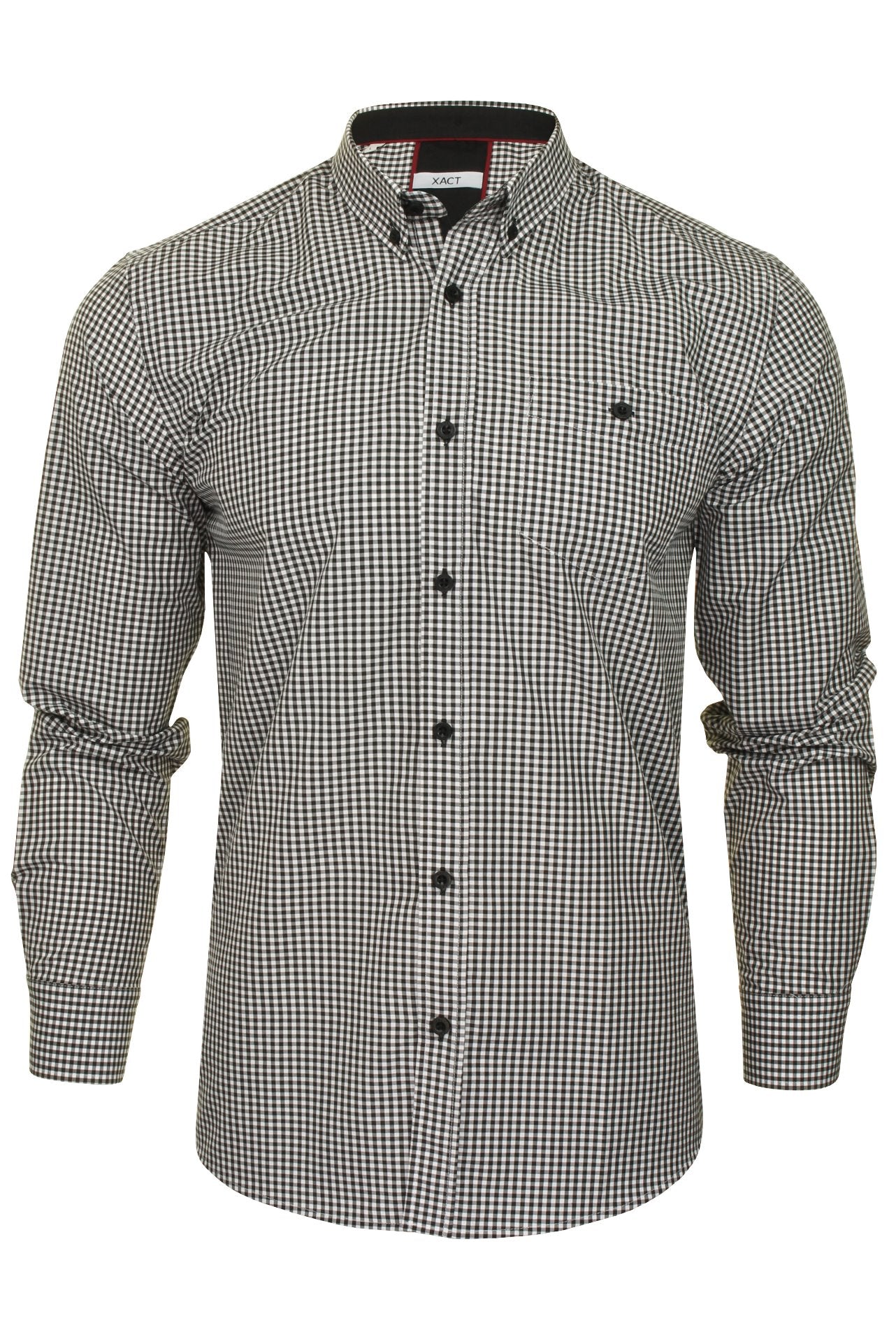 Xact Mens Slim Fit Gingham Check Shirt - Long Sleeved