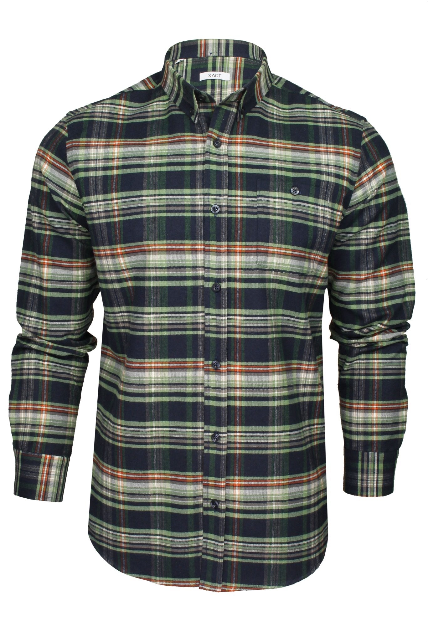 Xact Mens Tartan Plaid Button-Down Check Shirt - Long Sleeved