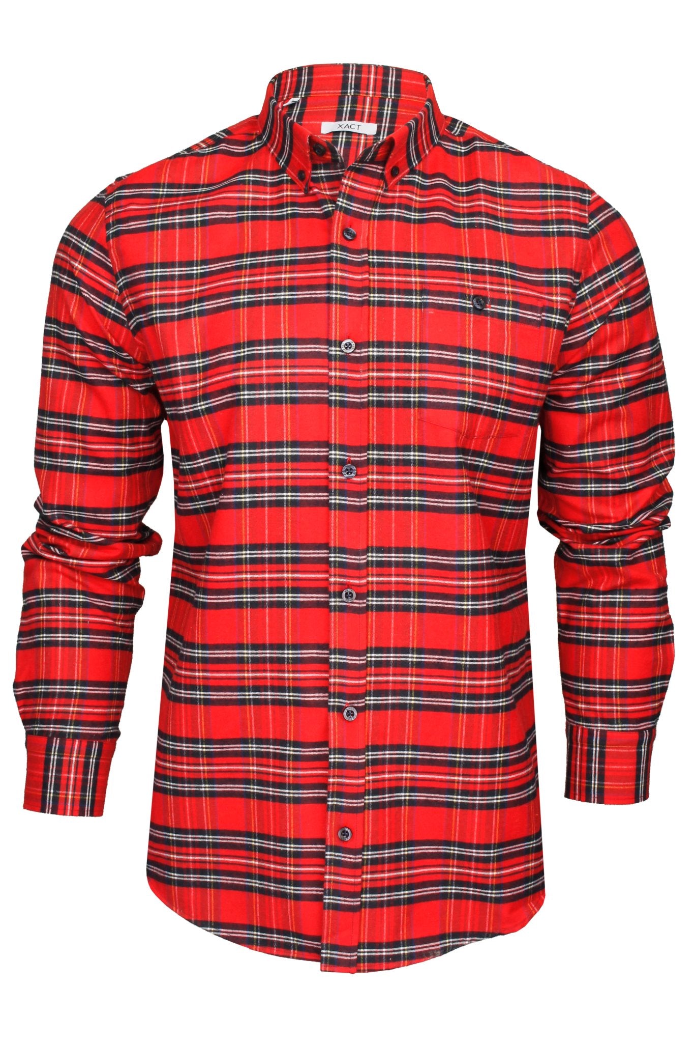 Xact Mens Tartan Plaid Button-Down Check Shirt - Long Sleeved