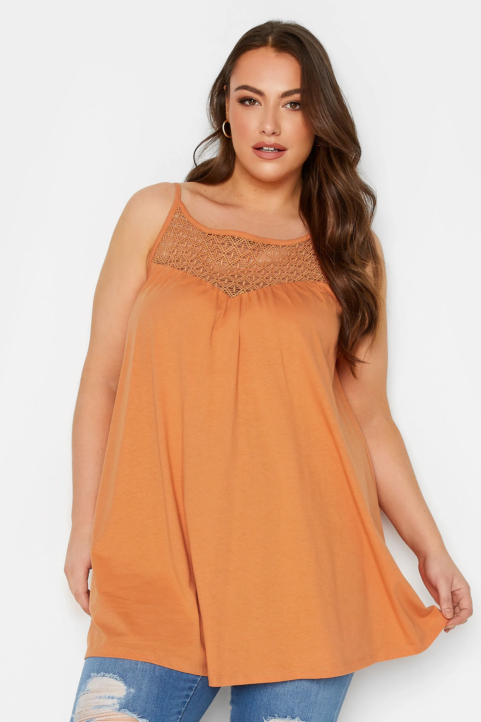 YOURS Curve Orange Crochet Vest Top