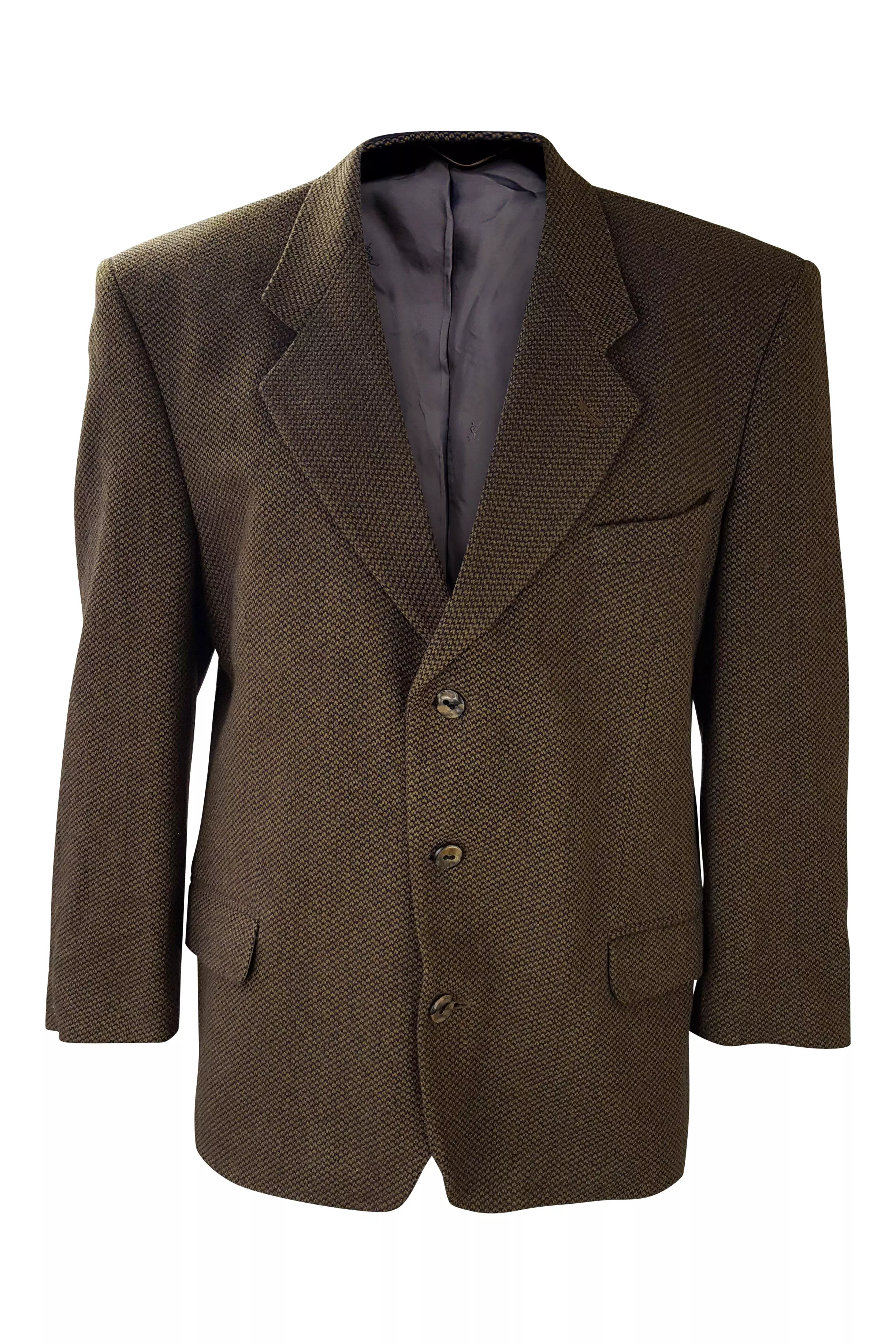 YVES SAINT LAURENT VINTAGE BROWN WOOL BLEND SINGLE BREASTED BLAZER JACKET (